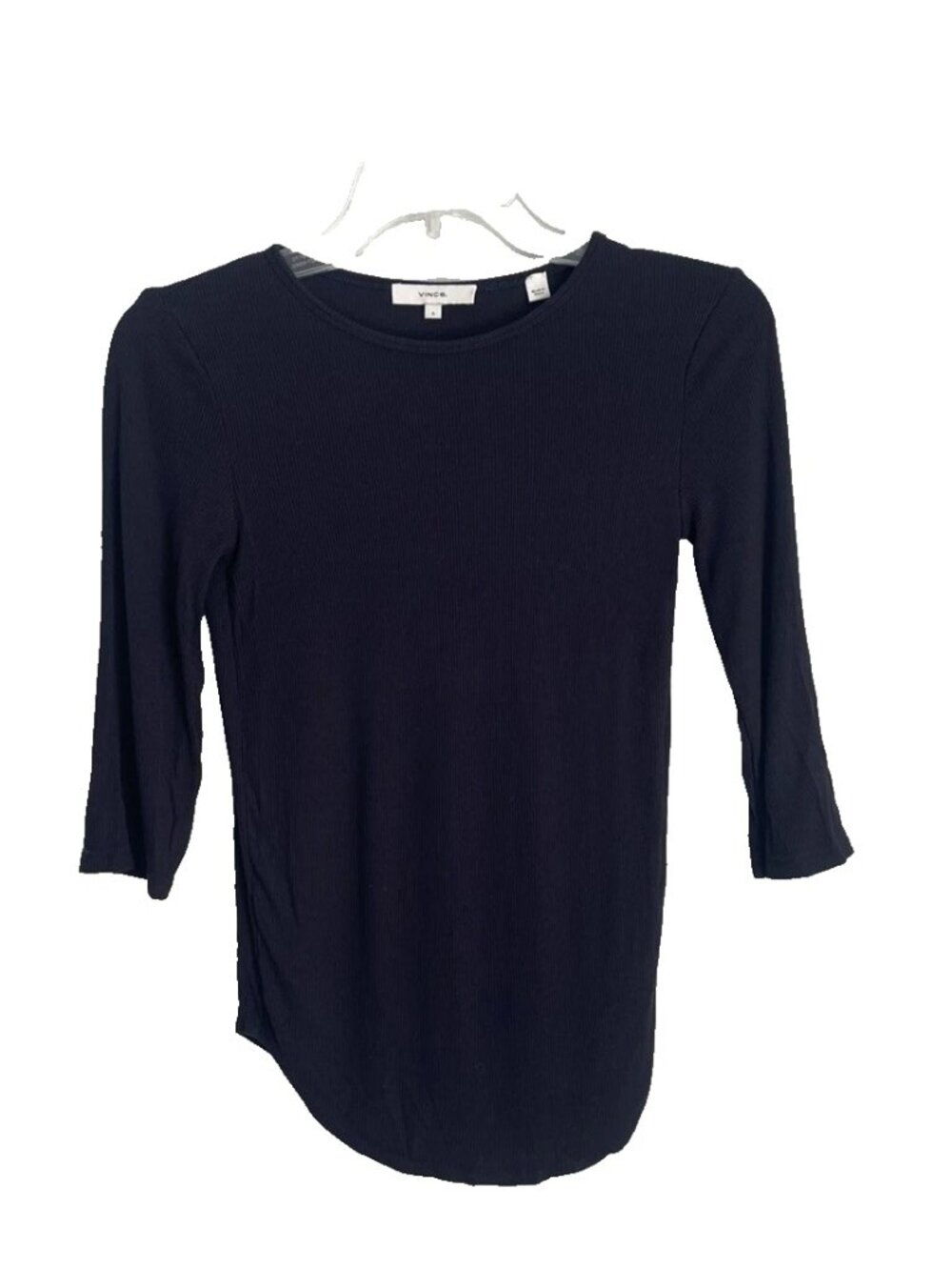 Vince Black Ribbed Stretch Jersey Top Half Sleeve